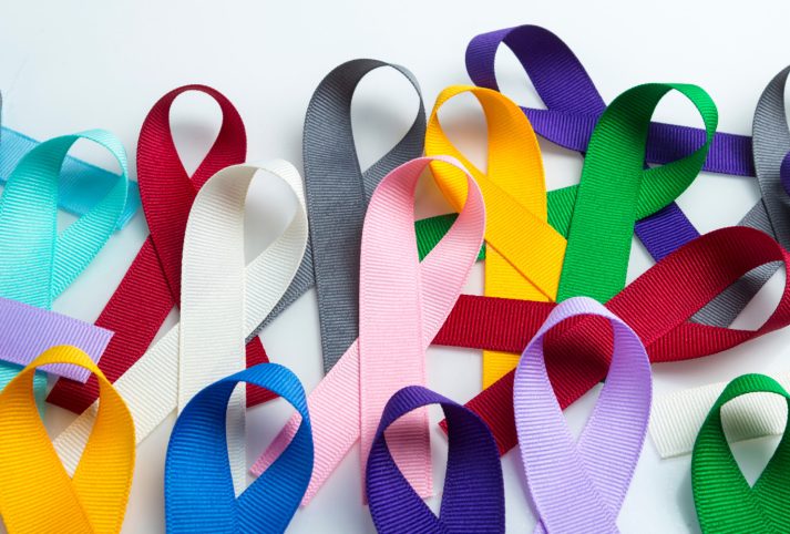 Various colors of ribbons for Cancer